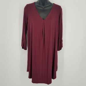 ALYA Francesca long sleeve knit dress v-neck Maroon Burgundy S